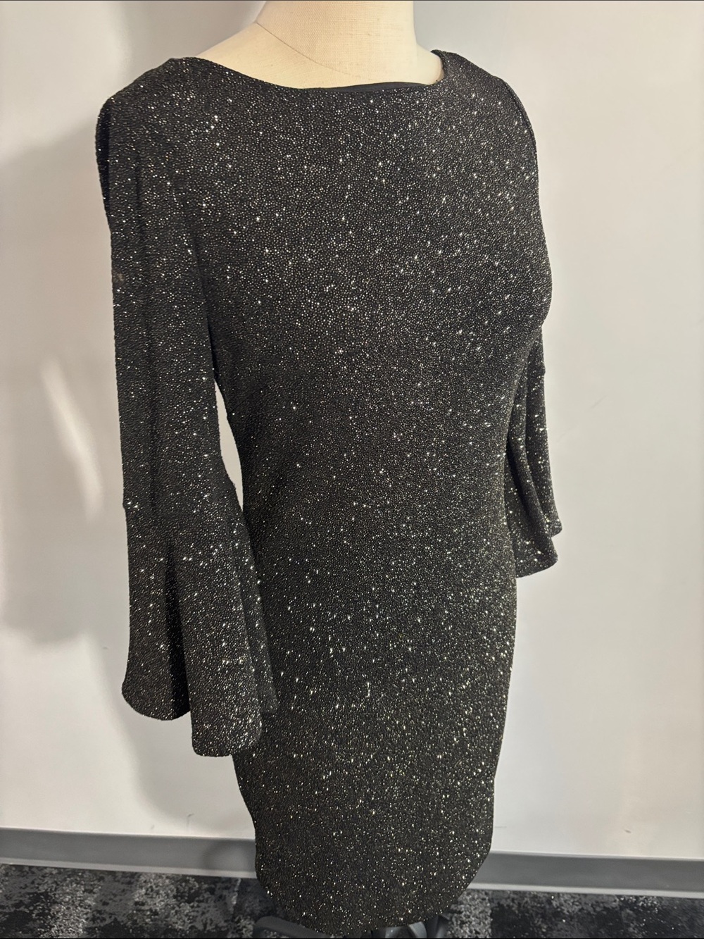 Calvin Klein Black Metallic Knit Long Sleeve Cocktail Dress